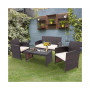 4PCS Patio Rattan Furniture Set Cushioned Chair Sofa Coffee Table