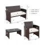4PCS Patio Rattan Furniture Set Cushioned Chair Sofa Coffee Table