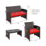 4PCS Patio Rattan Furniture Set Cushioned Chair Sofa Coffee Table