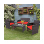 4PCS Patio Rattan Furniture Set Cushioned Chair Sofa Coffee Table