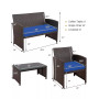 4PCS Patio Rattan Furniture Set Cushioned Chair Sofa Coffee Table
