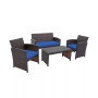 4PCS Patio Rattan Furniture Set Cushioned Chair Sofa Coffee Table