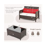 2PCS Patio Rattan Wicker Love-seat Coffee Table Set Cushioned Bench Garden Deck