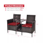 Patio Rattan Wicker Conversation Set Sofa Cushioned Loveseat Glass Table