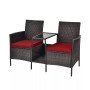 Patio Rattan Wicker Conversation Set Sofa Cushioned Loveseat Glass Table