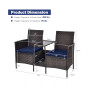 Patio Rattan Wicker Conversation Set Sofa Cushioned Loveseat Glass Table