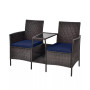 Patio Rattan Wicker Conversation Set Sofa Cushioned Loveseat Glass Table