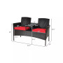 Patio Rattan Loveseat Sofa Cushioned Coffee Table
