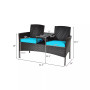Patio Rattan Loveseat Sofa Cushioned Coffee Table