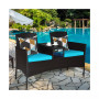 Patio Rattan Loveseat Sofa Cushioned Coffee Table