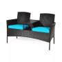 Patio Rattan Loveseat Sofa Cushioned Coffee Table