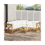 Patio Conversation Furniture Set, Acacia Wood, 5 Seats, 6 Piece Outdoor Modular Sectional Sofa, Coffee Table, 3 Corner Segments, 2 Chair Segments, Pillows & Cushions, Cream White
