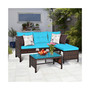 3PCS Patio Wicker Rattan Sofa Set Outdoor Sectional Conversation Set