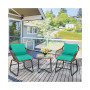 3PCS Patio Rattan Bistro Set Cushioned Chair Glass Table Deck