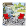 3PCS Patio Rattan Bistro Set Cushioned Chair Glass Table Deck