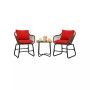 3PCS Patio Rattan Bistro Set Cushioned Chair Glass Table Deck