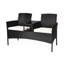 Patio Rattan Conversation Set Seat Sofa Cushioned Loveseat Glass Table Chairs