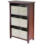 Verona 3- Section M Storage Shelf with 6 Foldable Beige Color Fabric Baskets