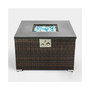 Outdoor Gas Fire Pit Square Dark Brown Wicker Fire Pit Table Propane Fire Table with Glass Rocks