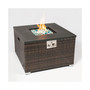 Outdoor Gas Fire Pit Square Dark Brown Wicker Fire Pit Table Propane Fire Table with Glass Rocks