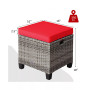 2PCS Patio Rattan Cushioned Ottoman Seat Foot Rest Table