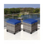 2PCS Patio Rattan Cushioned Ottoman Seat Foot Rest Table