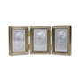 Antique Gold Brass Hinged Triple Picture Frame - Beaded Edge Design - 2" x 3"