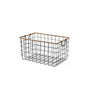 Rectangular Grid Black Wire Baskets with Jute Rim and Fold Down Ear Handles, Set of 3