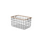 Rectangular Grid Black Wire Baskets with Jute Rim and Fold Down Ear Handles, Set of 3