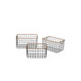 Rectangular Grid Black Wire Baskets with Jute Rim and Fold Down Ear Handles, Set of 3