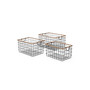 Rectangular Grid Black Wire Baskets with Jute Rim and Fold Down Ear Handles, Set of 3
