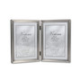 Antique Pewter Hinged Double Picture Frame - Bead Border Design - 5" x 7"