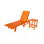 2 Pieces Poly Outdoor Patio Chaise Lounge Chair with Side Table Set