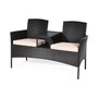 Patio Rattan Conversation Set Loveseat Sofa Cushioned Coffee Table