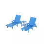 3 Pieces Set Poly Adirondack Outdoor Chaise Lounges with Side Table