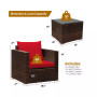 3PCS Patio Rattan Furniture Set Conversation Sofa Cushioned