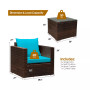 3PCS Patio Rattan Furniture Set Conversation Sofa Cushioned