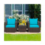 3PCS Patio Rattan Furniture Set Conversation Sofa Cushioned