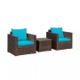 3PCS Patio Rattan Furniture Set Conversation Sofa Cushioned