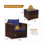 3PCS Patio Rattan Furniture Set Conversation Sofa Cushioned