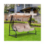 3 Seat Outdoor Free Standing Swing Bench Porch Swing with Stand, Comfortable Cushioned Fabric & Included Canopy, Brown