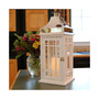 Lumabase White Wooden Lantern with Chrome Roof and LED Candle