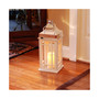 Lumabase White Wooden Lantern with Chrome Roof and LED Candle