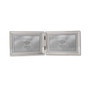 Polished Silver Plate Hinged Double Horizontal Picture Frame - Bead Border Design - 4" x 6"