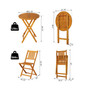 3 Piece Folding Acacia Wood Patio Bistro Set Table and Chairs