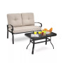 2PCS Patio Loveseat Bench Table Furniture Set Cushioned Chair