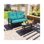 2PCS Patio Loveseat Bench Table Furniture Set Cushioned Chair