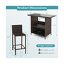 Patio 3PCS Wicker Bar Set Height Table Two Stools with 3 Rows Stemware Racks Garden
