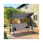 Outdoor Patio 3-Person Steel Canopy Cushioned Seat Bench Swing with Included Side Trays & Padded Comfort, Brown