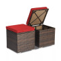 2PCS Patio Rattan Ottomans Seat Side Table Storage Box Footstool